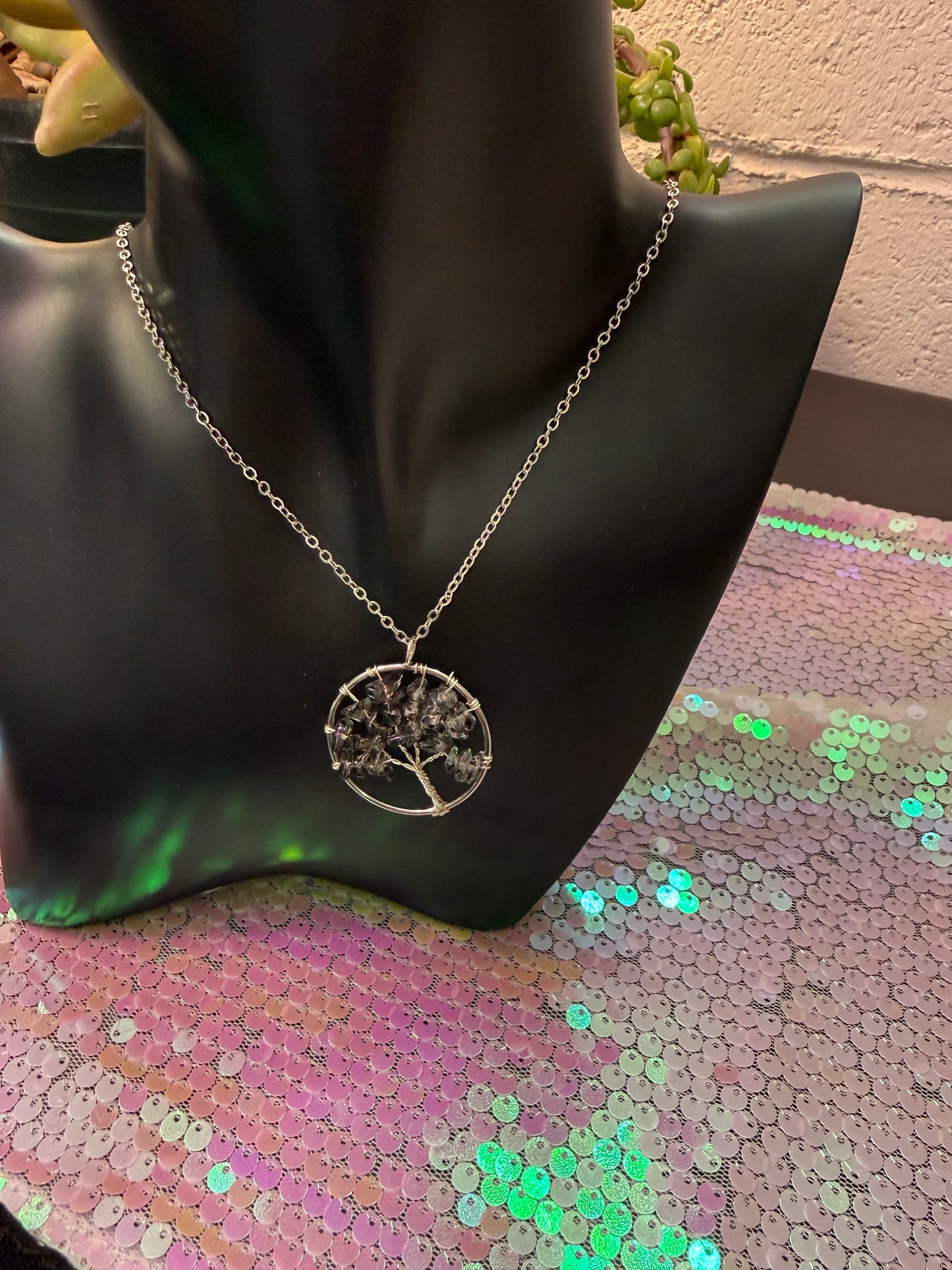 Tree of life black gemstone necklace