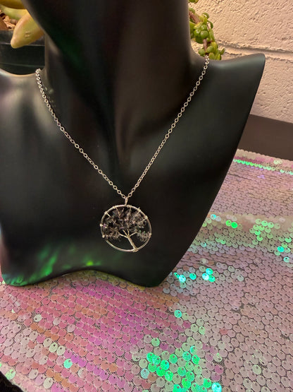 Tree of life black gemstone necklace