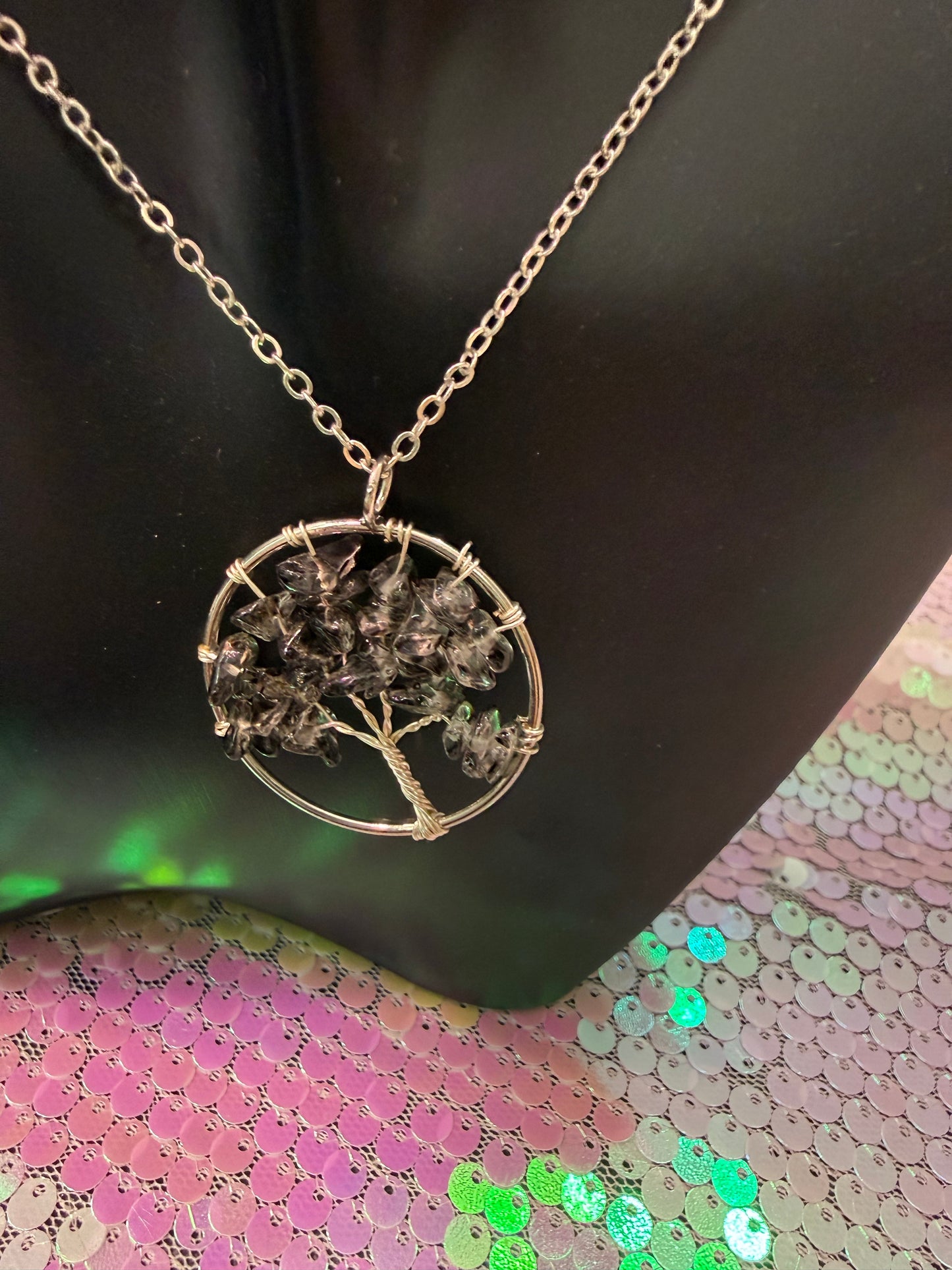 Tree of life black gemstone necklace