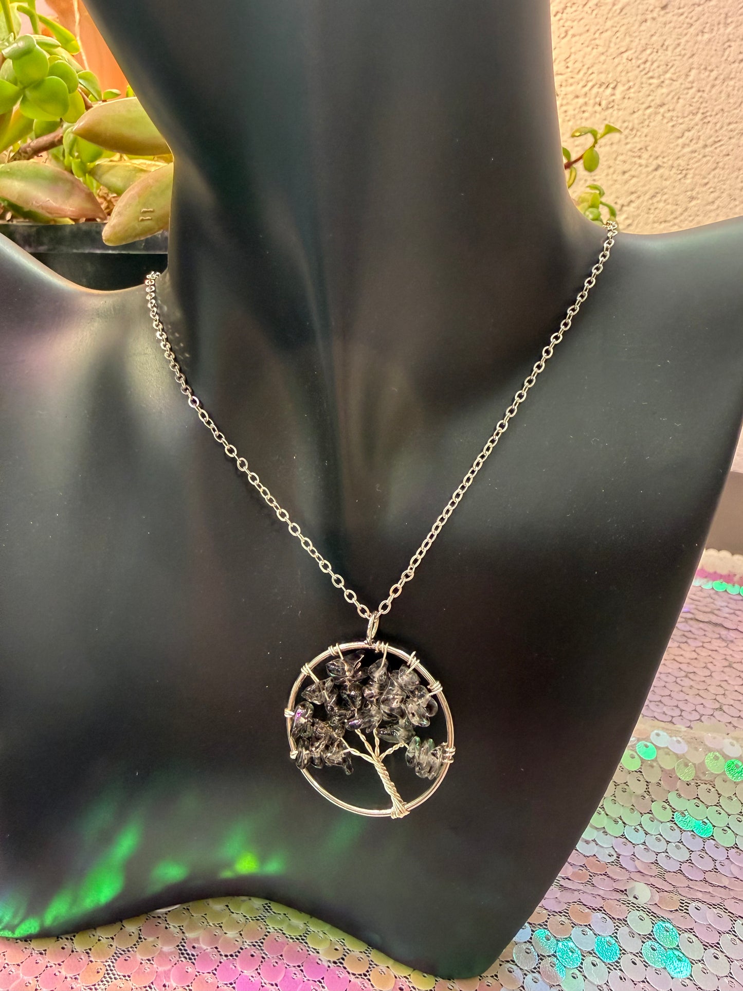 Tree of life black gemstone necklace