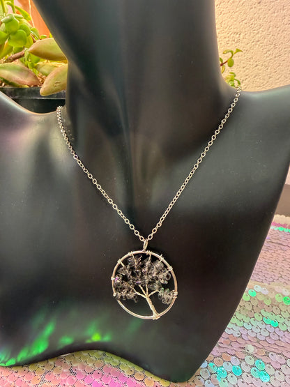 Tree of life black gemstone necklace