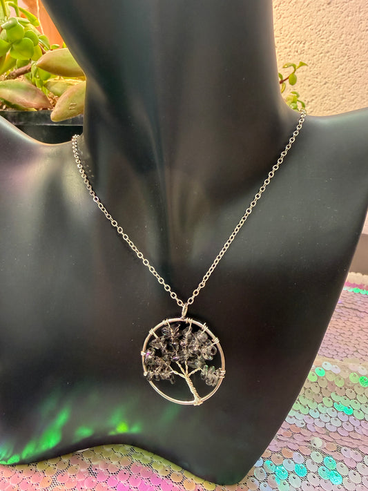 Tree of life black gemstone necklace