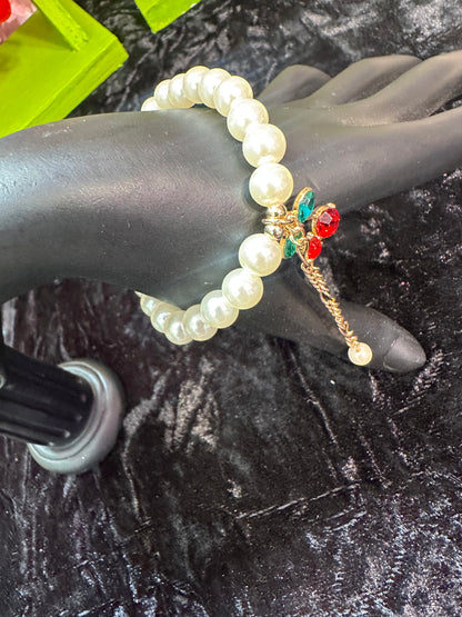 Cherry Baby Crystal Embellished Red Cherry Charm Bracelet