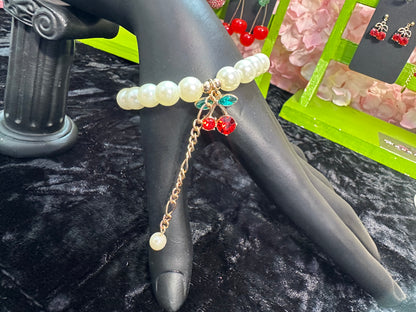Cherry Baby Crystal Embellished Red Cherry Charm Bracelet