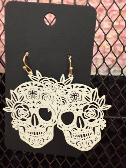 White Dia de Los Muertos Earrings