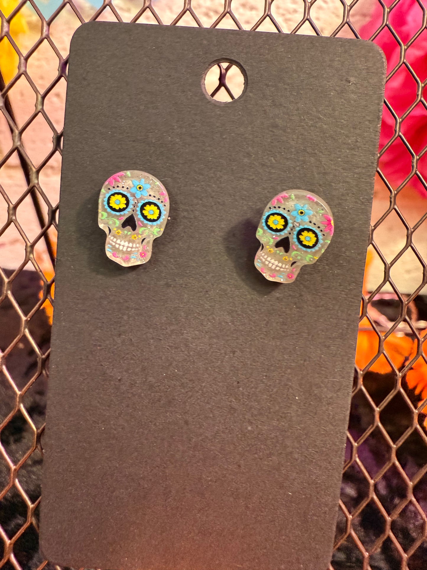 Clear mini Dia de Los Muertos earrings