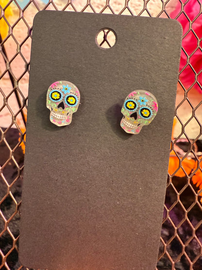 Clear mini Dia de Los Muertos earrings