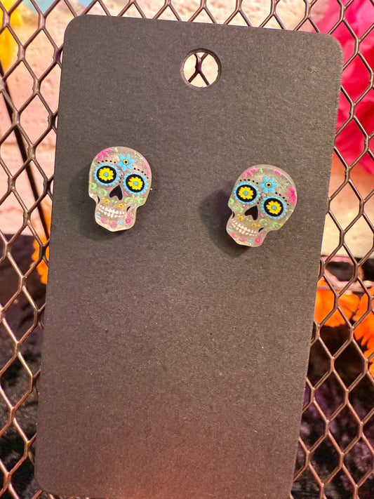 Clear mini Dia de Los Muertos earrings