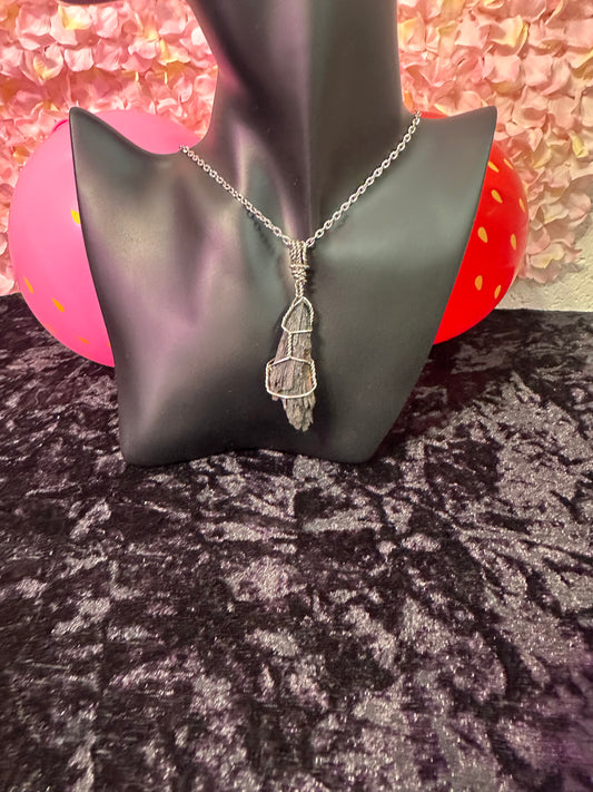 Black kyanite hand wrapped Crystal pendant