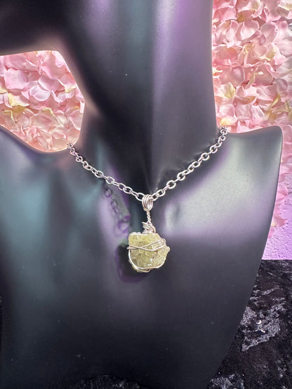 Prehnite hand wrapped crystal pendant