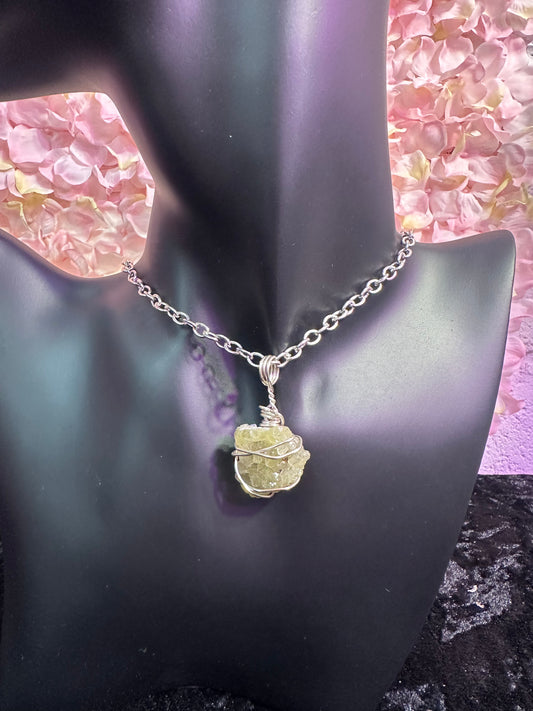 Prehnite hand wrapped crystal pendant