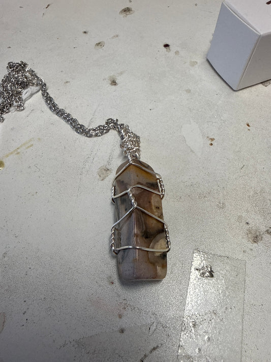 Petrified wood crystal pendant