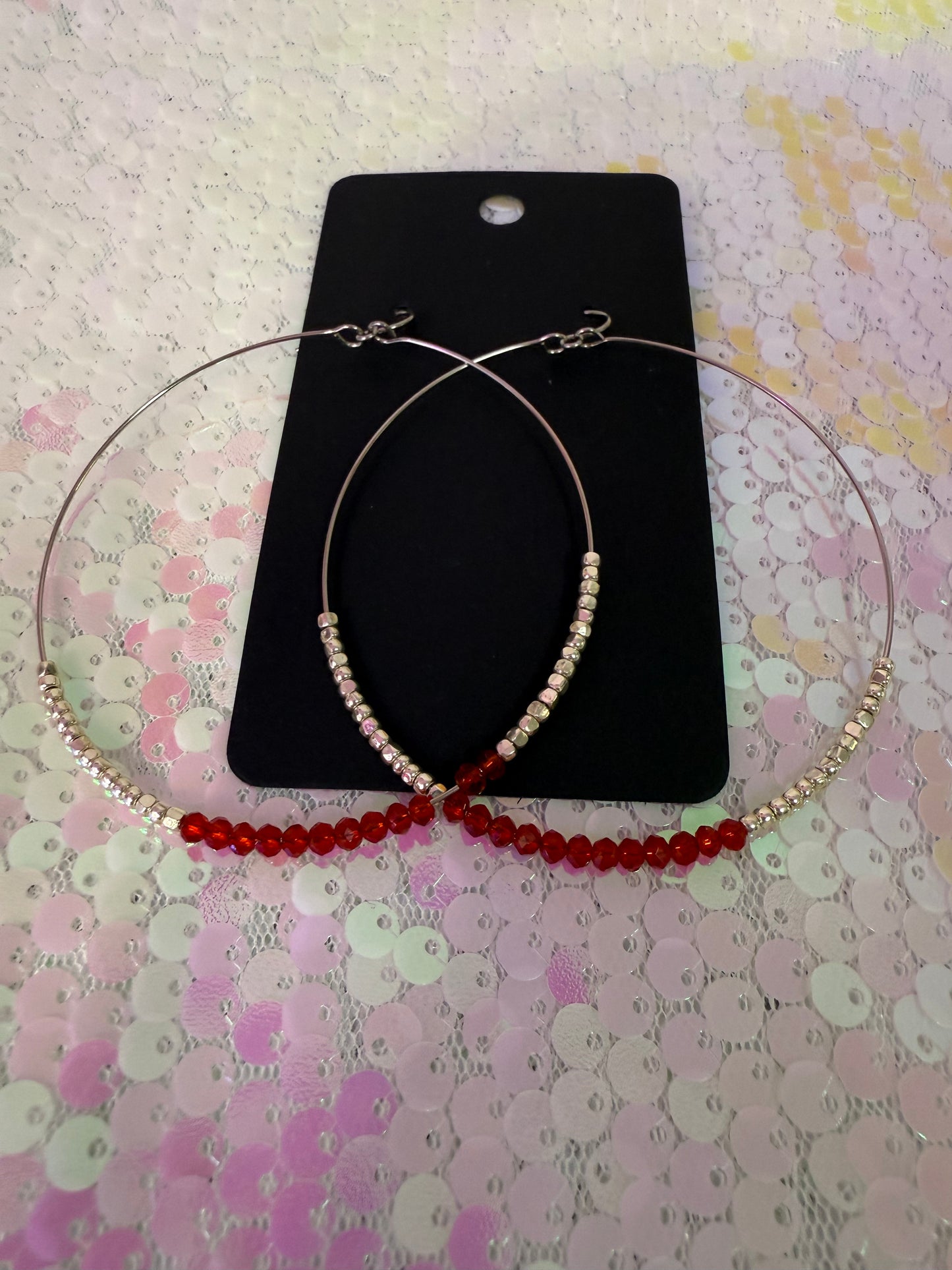 Red crystal hoop earrings