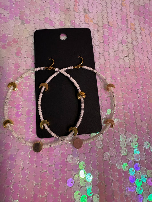 Moon Beaded earrings white