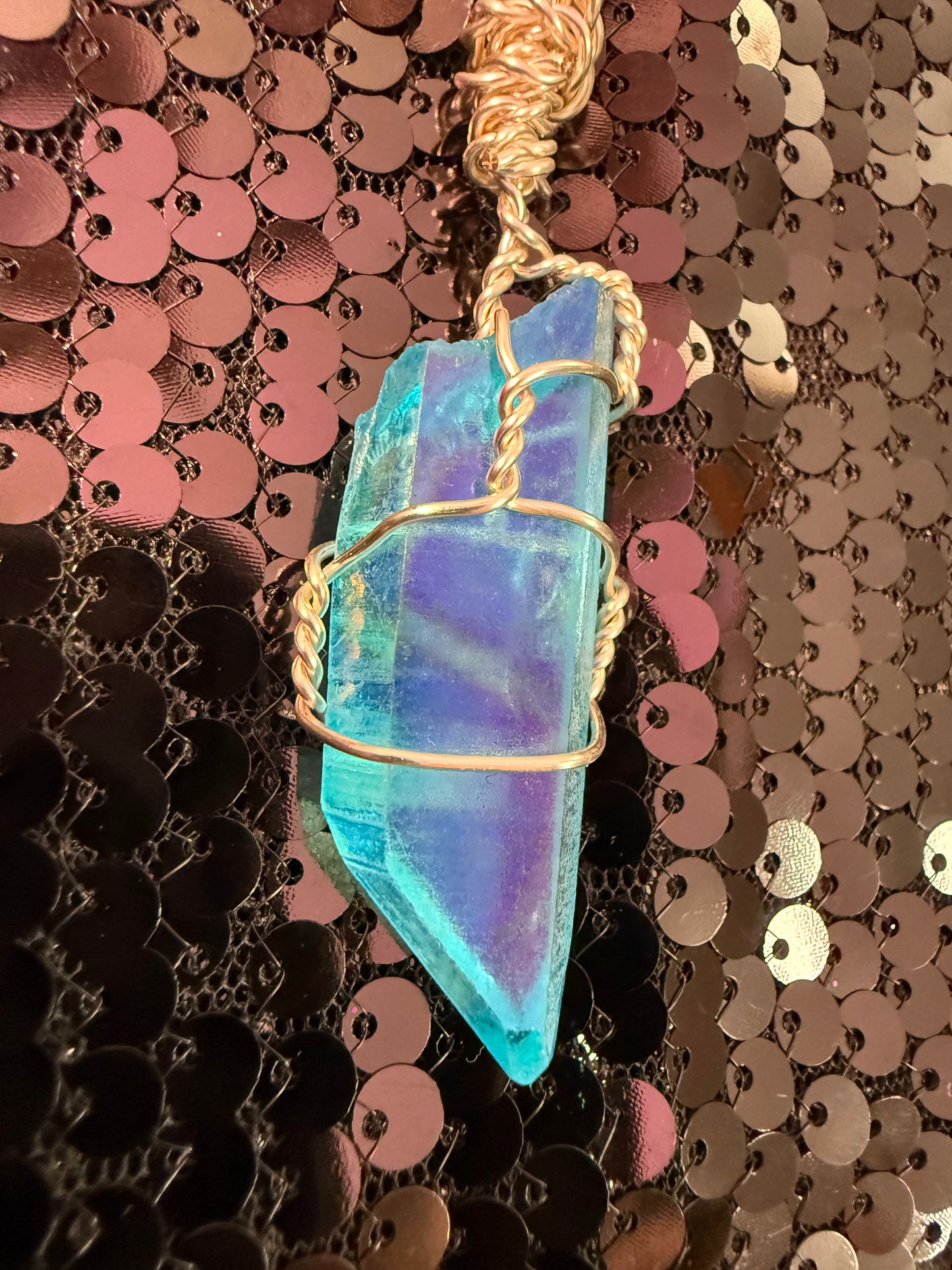 Large blue angel aura crystal pendant 1.5 “