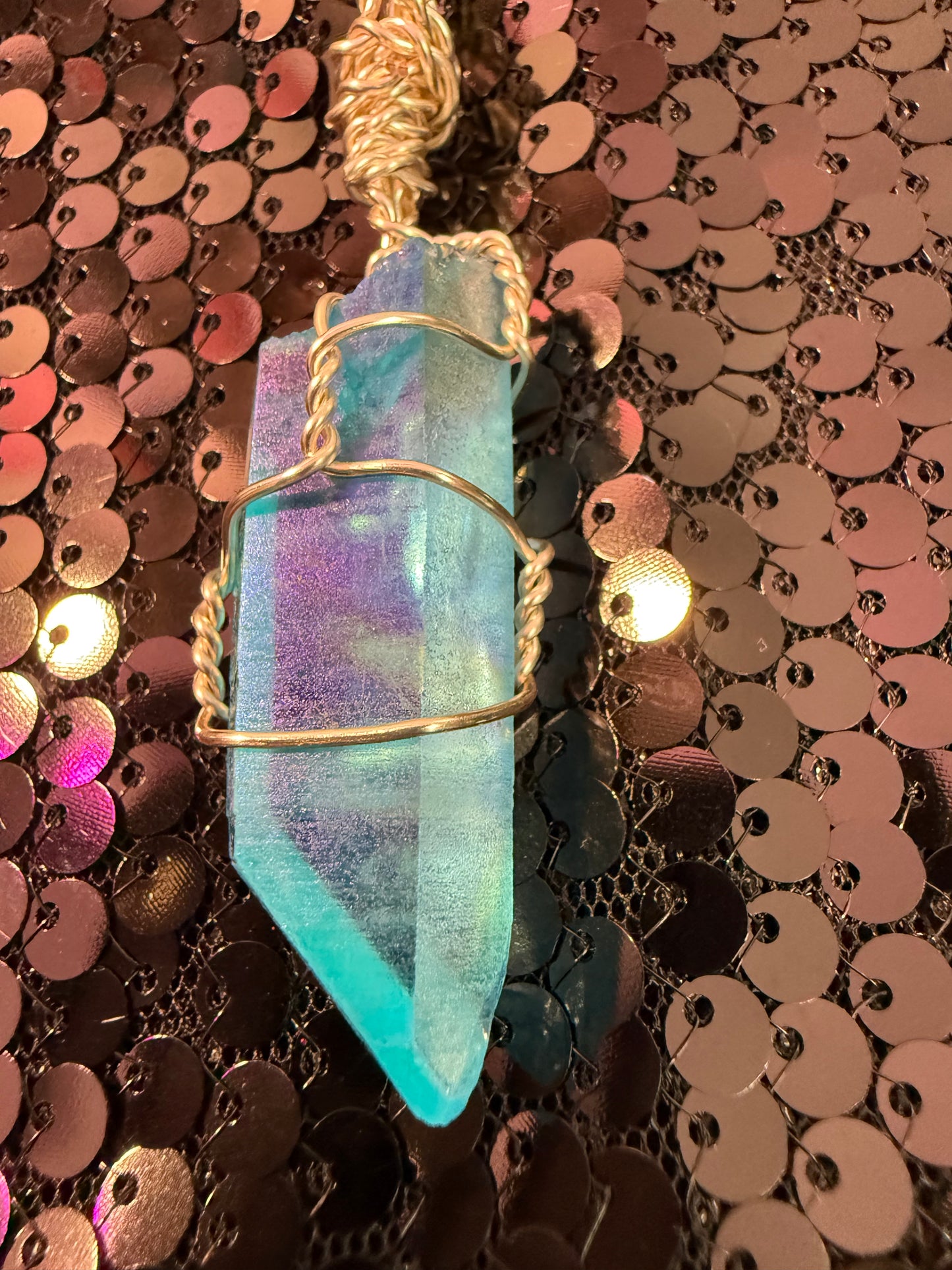 Large blue angel aura crystal pendant 1.5 “