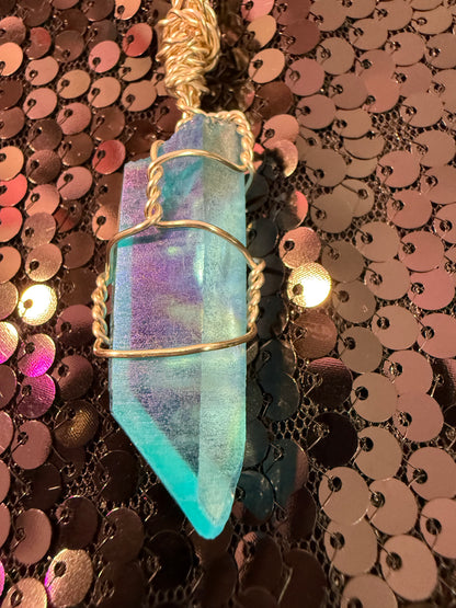 Large blue angel aura crystal pendant 1.5 “