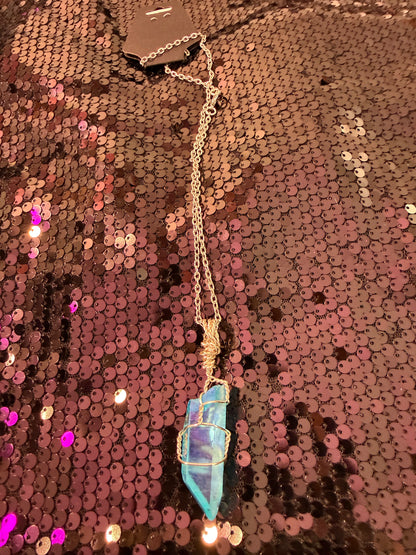 Large blue angel aura crystal pendant 1.5 “