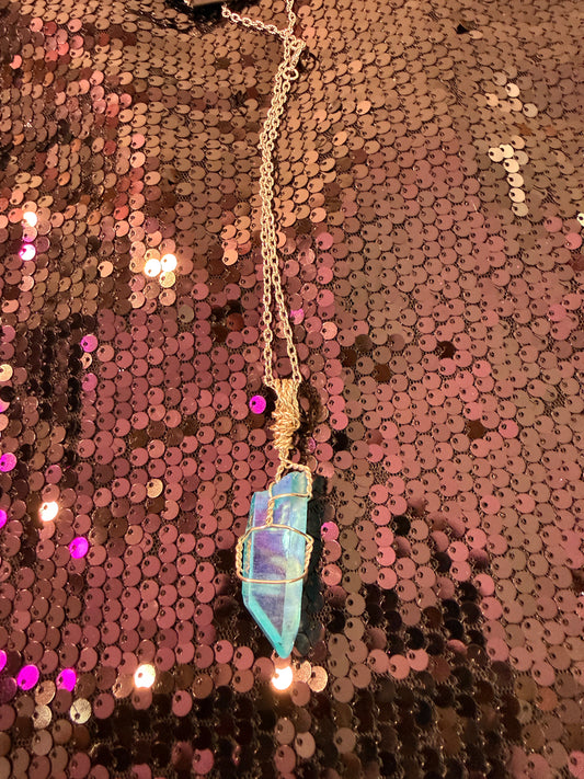 Large blue angel aura crystal pendant 1.5 “