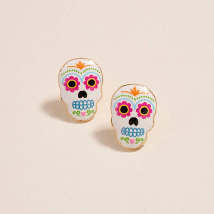 Sugar Skull Day of the Dead Post Earrings Jewelry: Jet Black / ONE