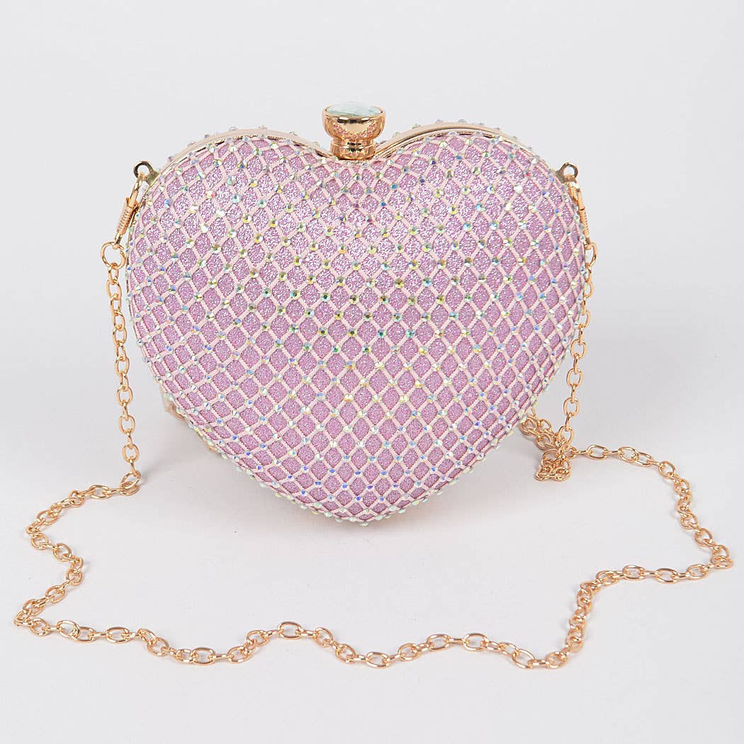 Heart Rhinestone Clutch: Black