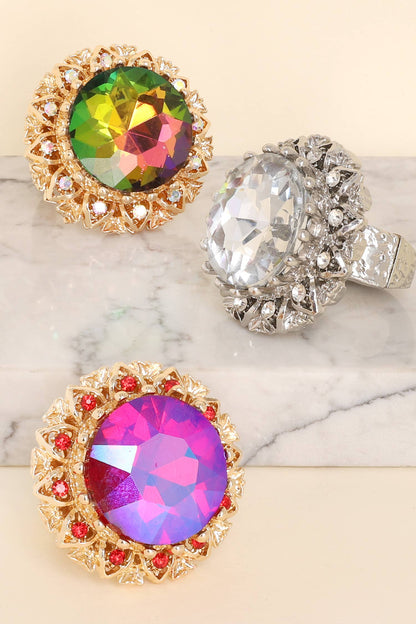 Vitrail Gemstone Hammered Metal Stretched Ring: Fuchsia