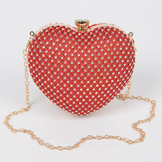 Heart Rhinestone Clutch: Red