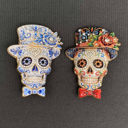 Skull With Top Hat Brooch: Red