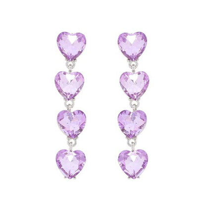 4-TIER CRYSTAL RHINESTONE HEART SHAPED EARRINGS Black