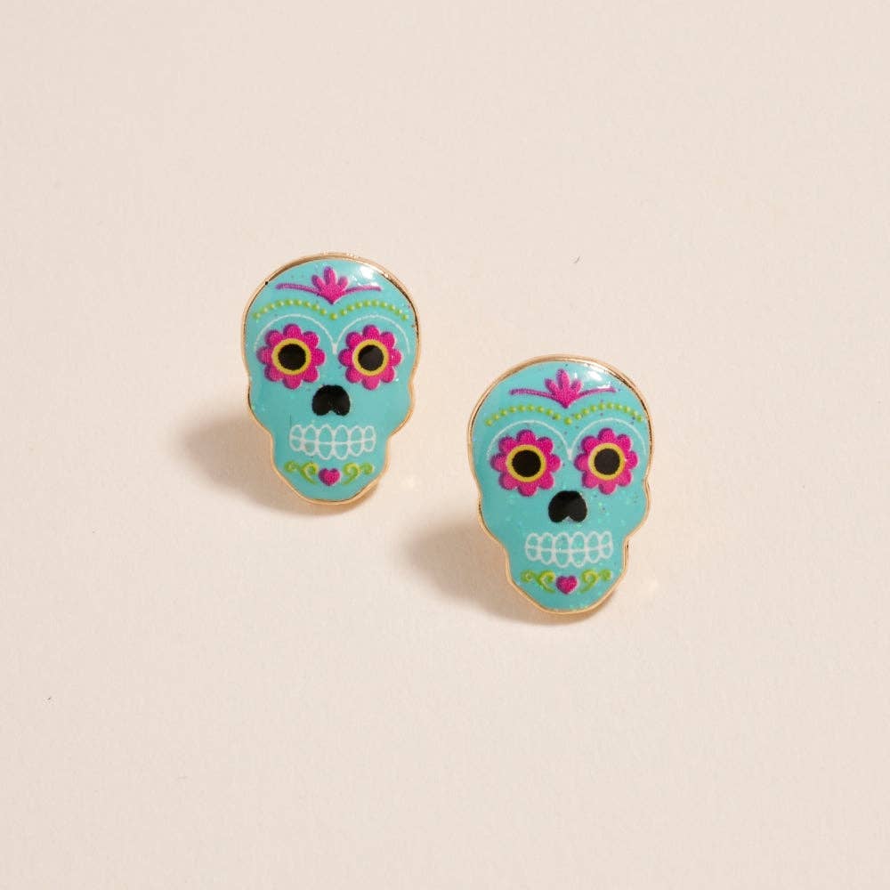 Sugar Skull Day of the Dead Post Earrings Jewelry: Jet Black / ONE