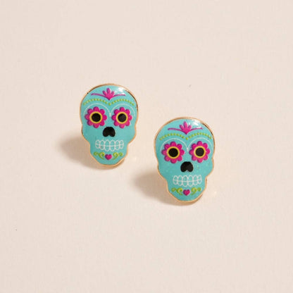 Sugar Skull Day of the Dead Post Earrings Jewelry: Jet Black / ONE