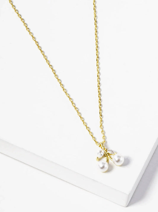 18K Gold Dipped Cz Pearl Cherry Pendant Necklace: Gold