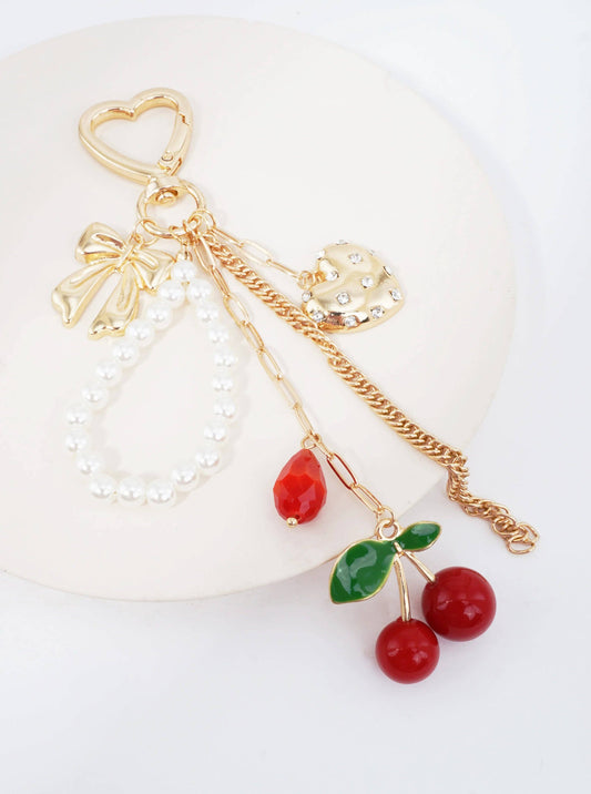 Cherry Bow Bag Charm: Gold