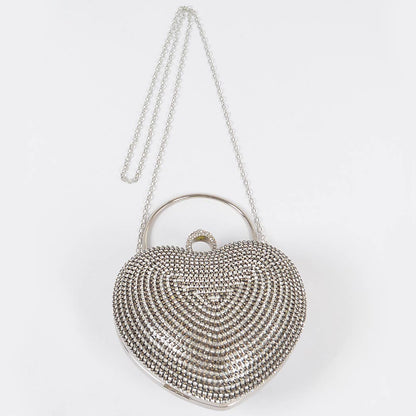 Rhinestone Heart Shape Party Clutch: Clear Black