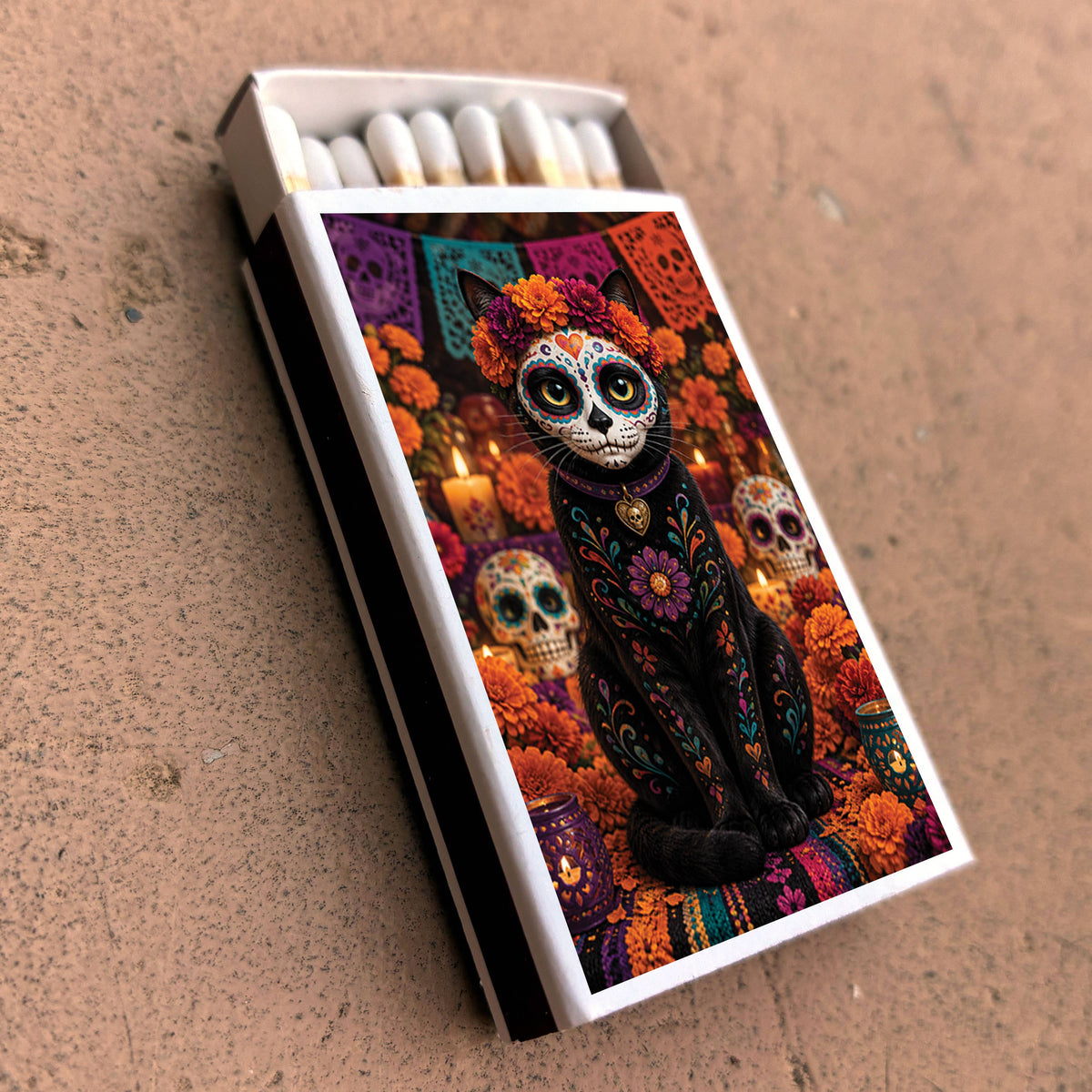 Matches • Halloween Day of the Dead Cat • Home Decor