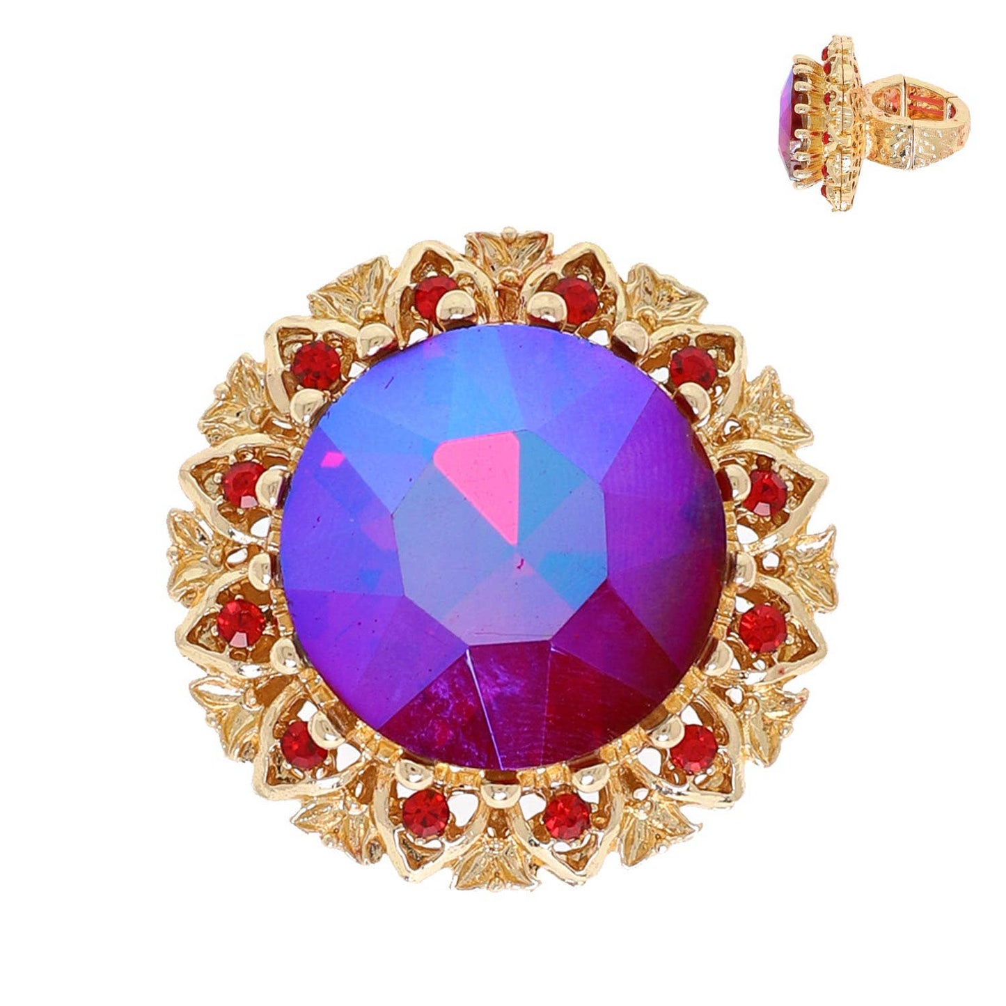 Vitrail Gemstone Hammered Metal Stretched Ring: Fuchsia