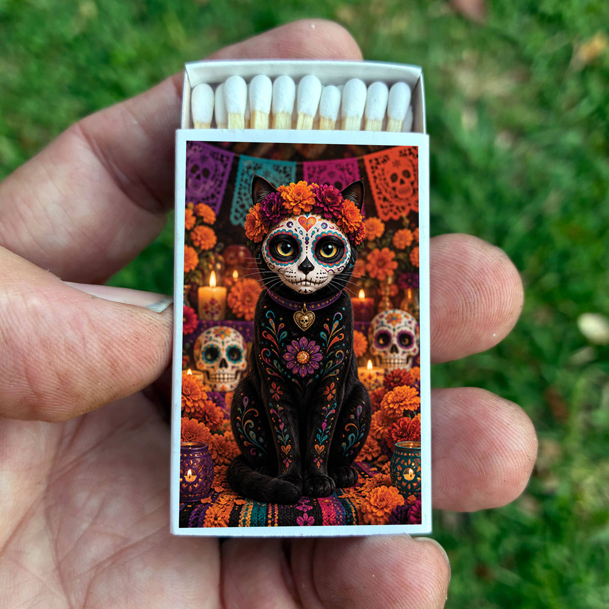 Matches • Halloween Day of the Dead Cat • Home Decor