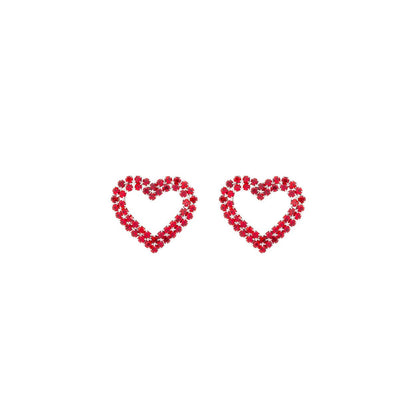 Valentines Day Heart Pave Drop Earrings: Red Gold