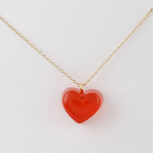 Clear Heart Pendant Necklace: Gold Red