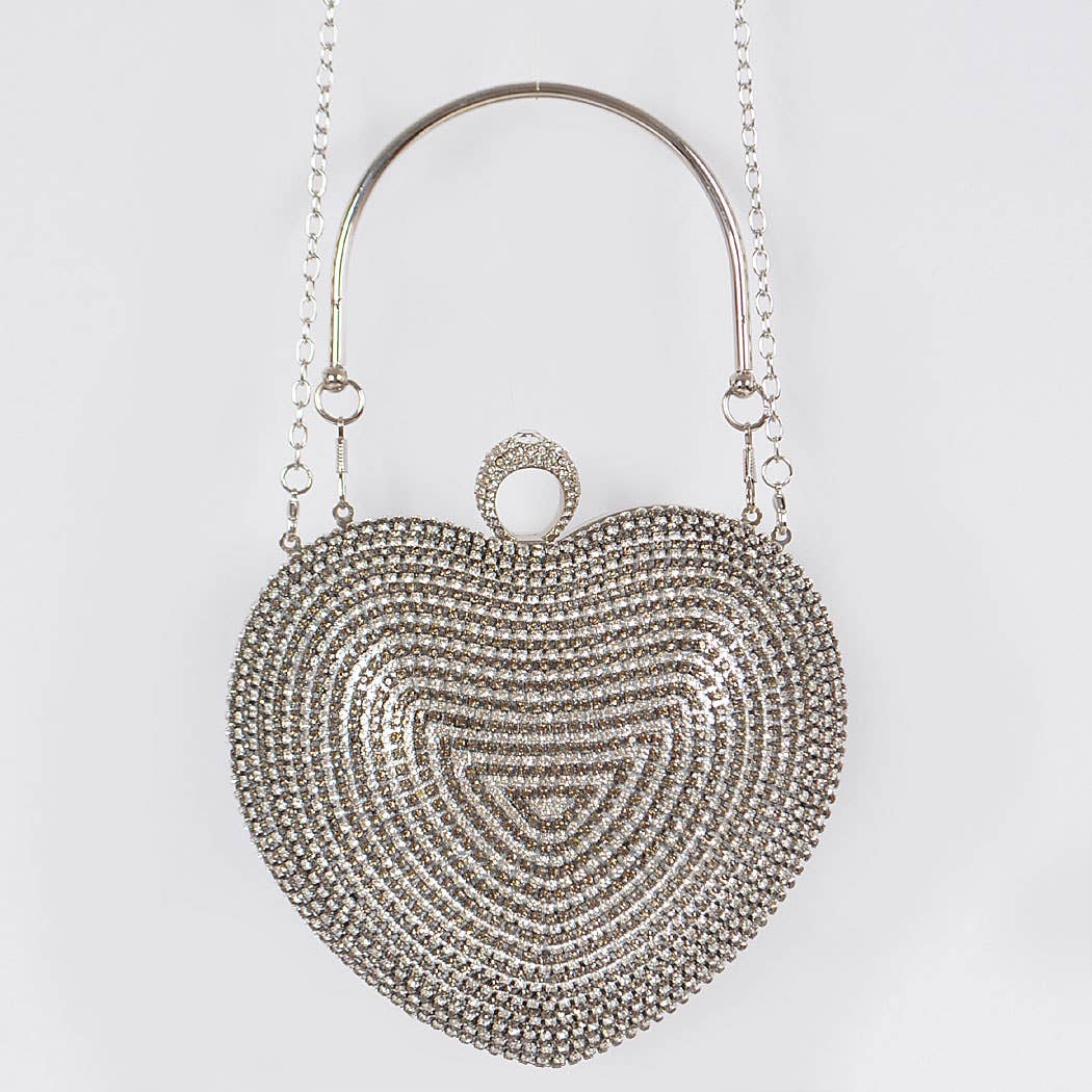 Rhinestone Heart Shape Party Clutch: Clear Black