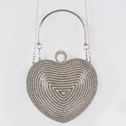 Rhinestone Heart Shape Party Clutch: Clear Black