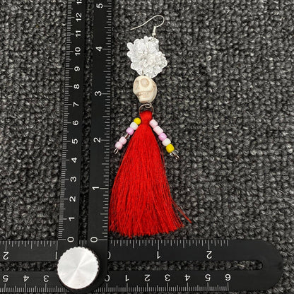 Red Tassel Skull Dangle Earrings