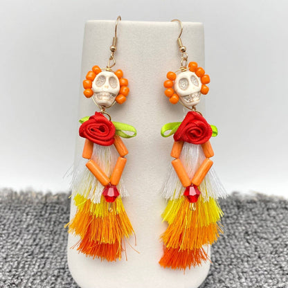 Skull Lady with Corsage Tassel Earrings