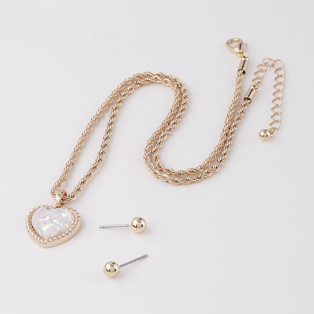 Glittered Heart Chain Necklace: Gold Red