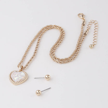 Glittered Heart Chain Necklace: Gold Red