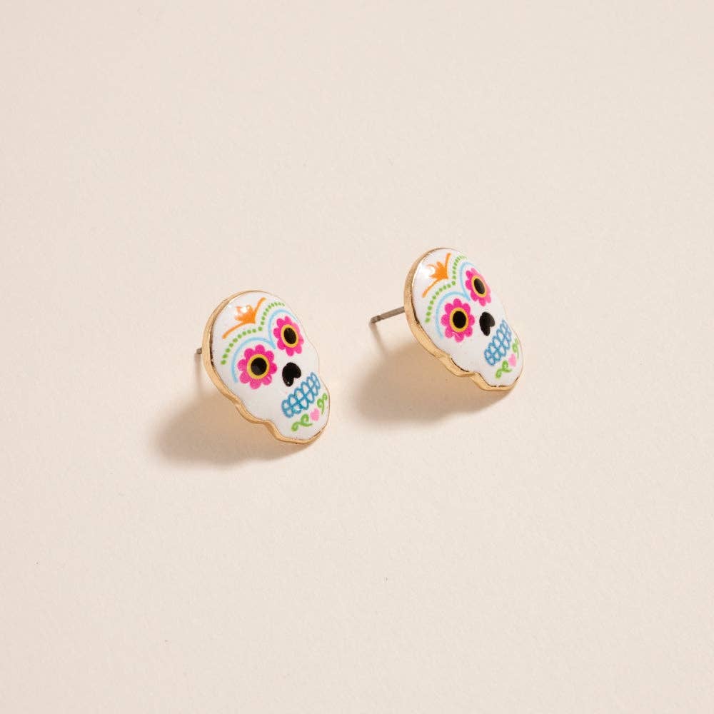 Sugar Skull Day of the Dead Post Earrings Jewelry: Jet Black / ONE