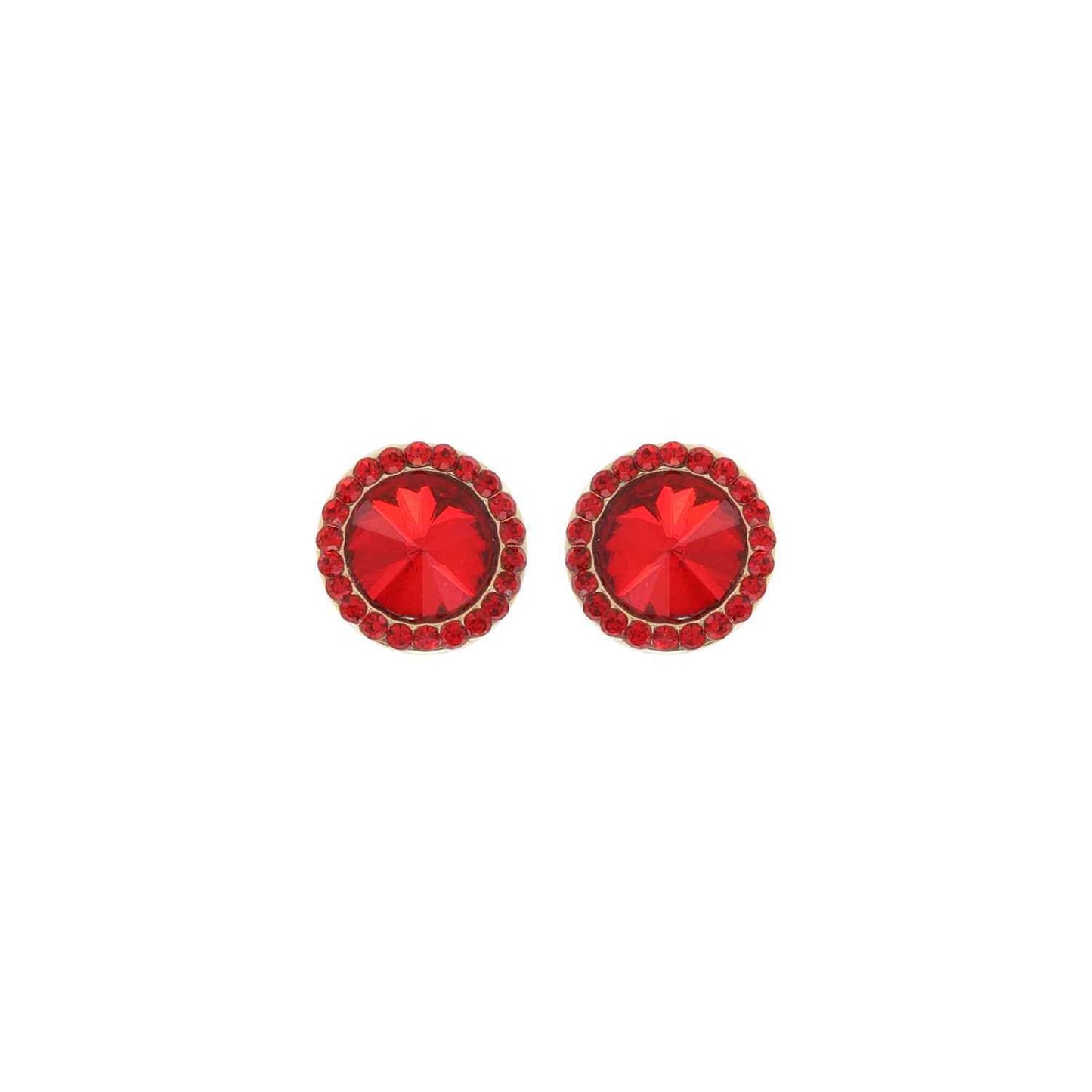 Vintage Style Crystal Halo Stud Earrings : Red