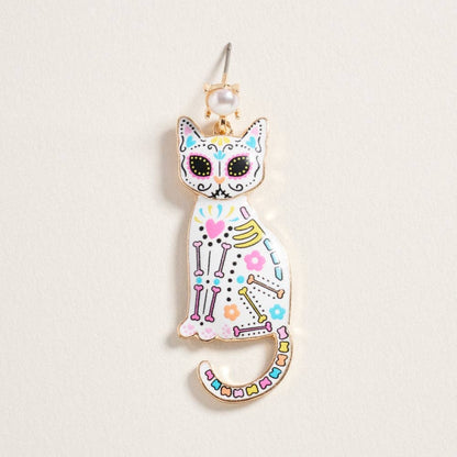 Day of the Dead Cat Earrings for Halloween Jewelry: Jet Black