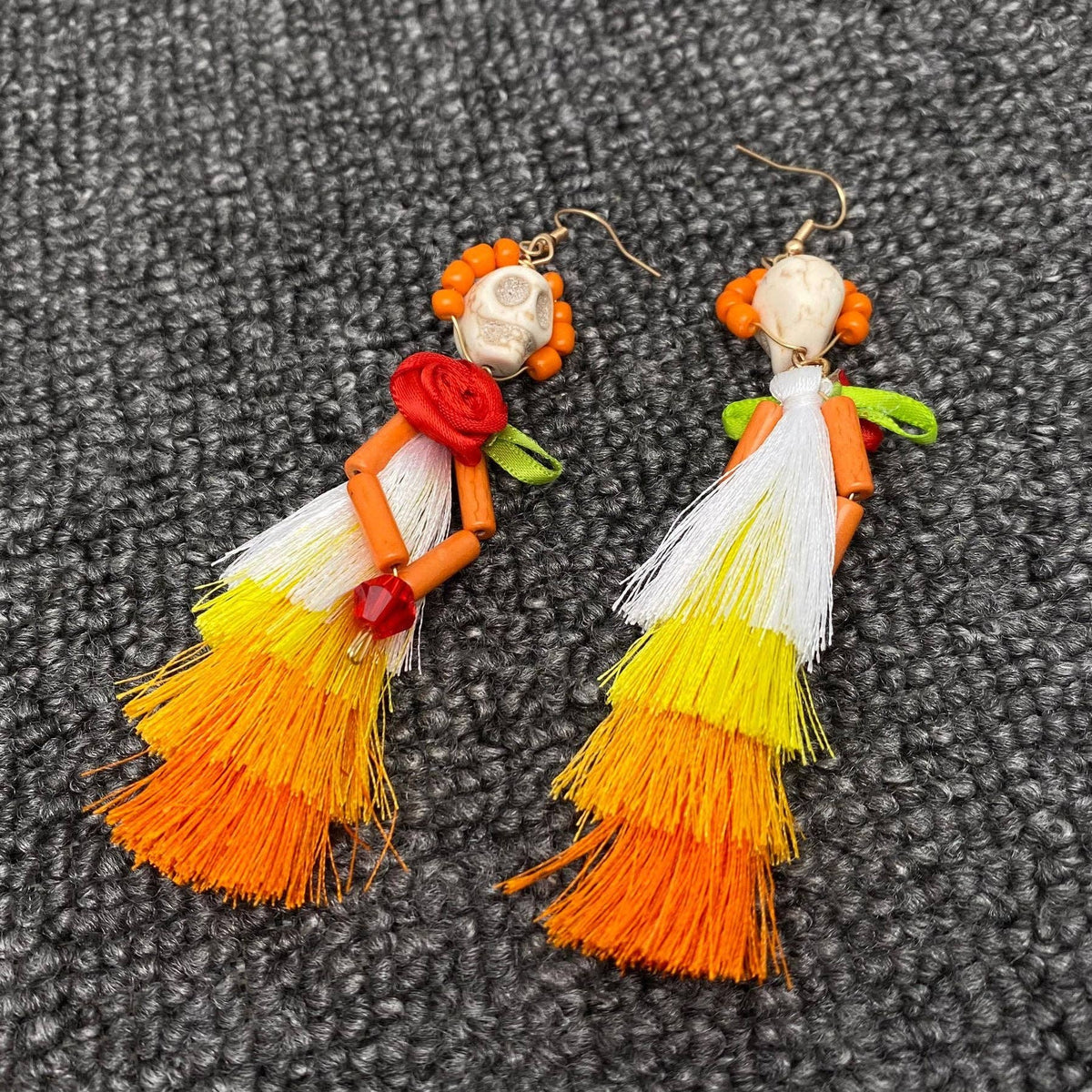 Skull Lady with Corsage Tassel Earrings