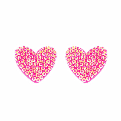 Rhinestone Heart Acrylic Post Earrings : Lavender